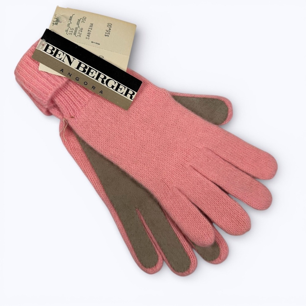 Ben Berger Pink Gloves Vintage Angora Rabbit‎ Lambs Wool Blend Luxury One Size